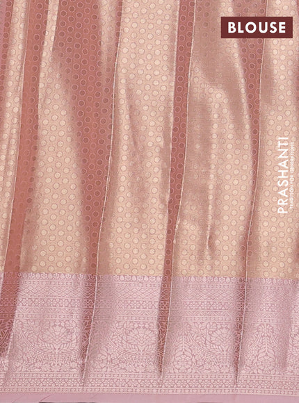 Bangalori tissue silk saree peach and mild pink with allover zari woven brocade weaves and long zari woven border