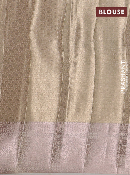 Bangalori tissue silk saree cream with allover zari woven brocade weaves and long zari woven border