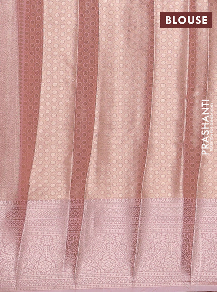 Bangalori tissue silk saree peach and light pink with allover zari woven brocade weaves and long zari woven border