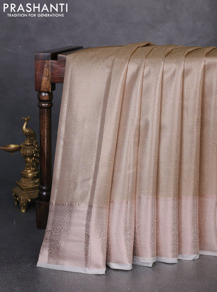Bangalori tissue silk saree cream with allover zari woven brocade weaves and long zari woven border