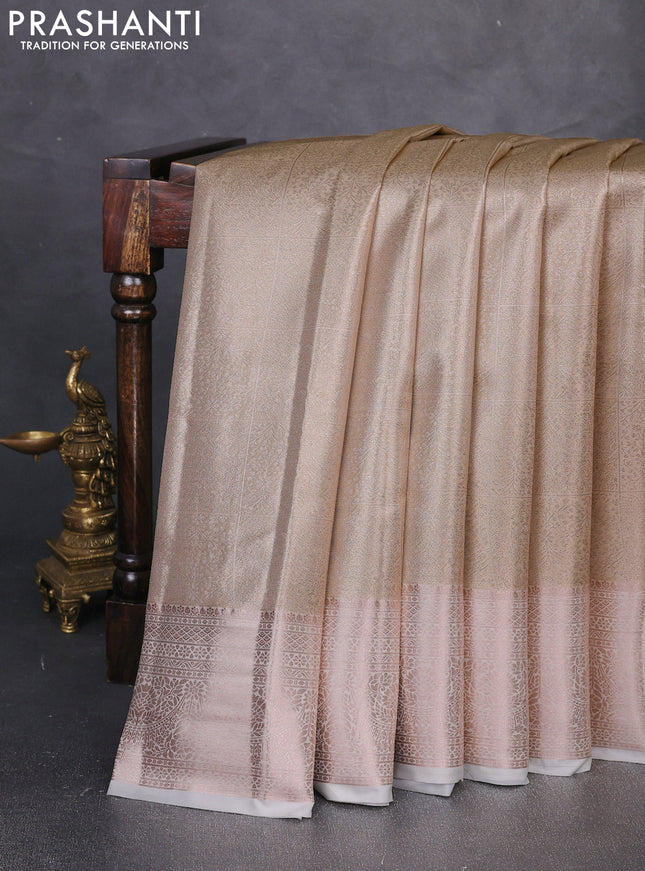 Bangalori tissue silk saree cream with allover zari woven brocade weaves and long zari woven border