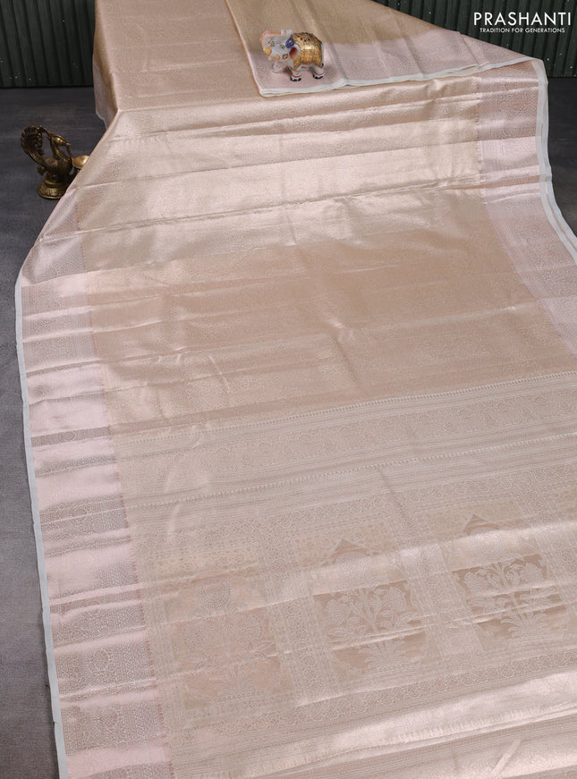 Bangalori tissue silk saree cream with allover zari woven brocade weaves and long zari woven border
