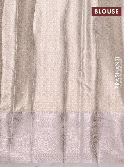 Bangalori tissue silk saree cream with allover zari woven brocade weaves and long zari woven border