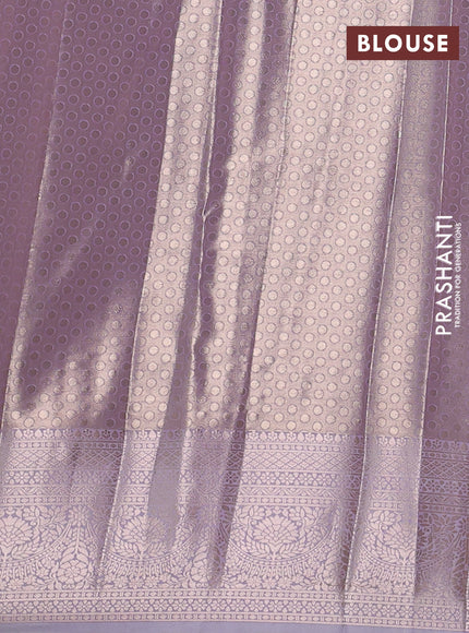 Bangalori tissue silk saree pastel lavender with allover zari woven brocade weaves and long zari woven border