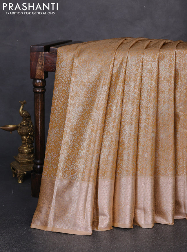 Bangalori tissue silk saree mustard yellow with allover zari woven brocade weaves and zari woven border