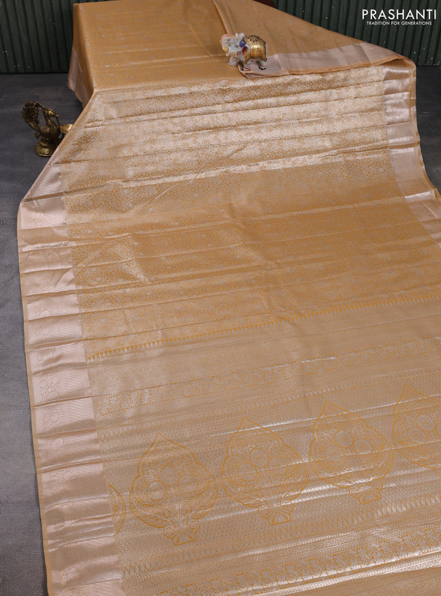 Bangalori tissue silk saree mustard yellow with allover zari woven brocade weaves and zari woven border