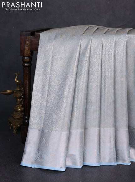 Bangalori tissue silk saree pastel blue with allover zari woven brocade weaves and zari woven border