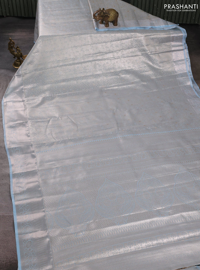 Bangalori tissue silk saree pastel blue with allover zari woven brocade weaves and zari woven border