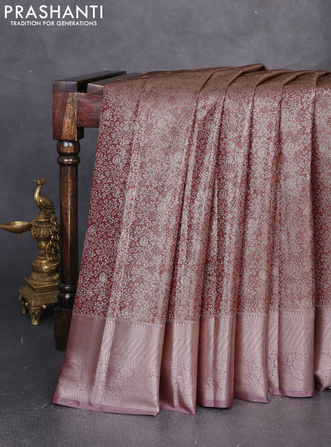 Bangalori tissue silk saree maroon with allover zari woven brocade weaves and zari woven border