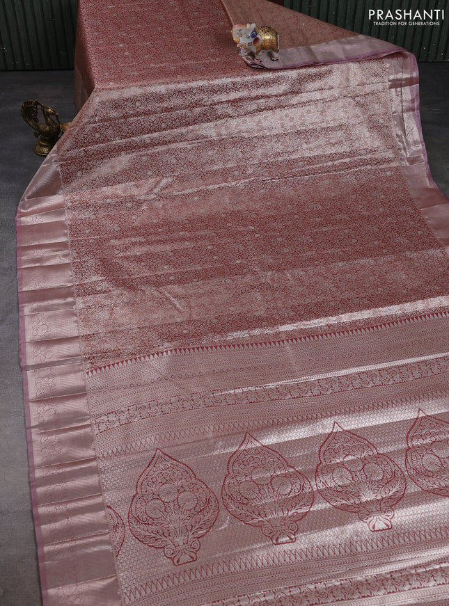 Bangalori tissue silk saree maroon with allover zari woven brocade weaves and zari woven border