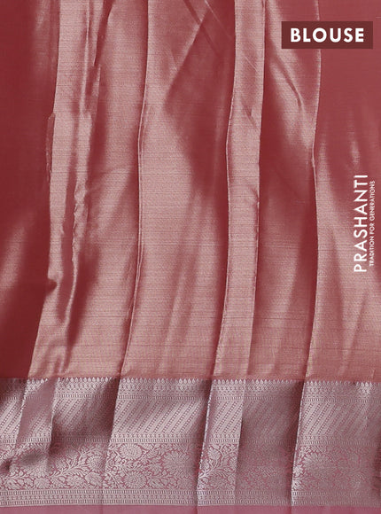 Bangalori tissue silk saree peach pink with allover zari woven brocade weaves and long zari woven border