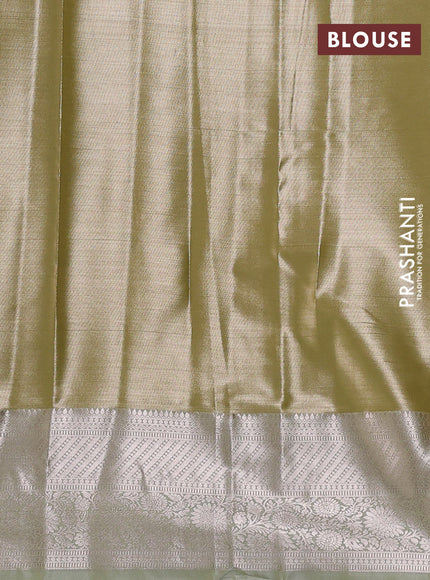 Bangalori tissue silk saree mehendi green with allover zari woven brocade weaves and long zari woven border