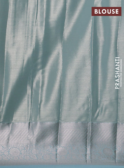Bangalori tissue silk saree teal blue with allover zari woven brocade weaves and zari woven border