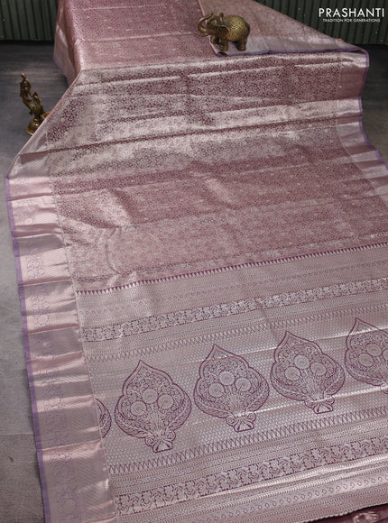 Bangalori tissue silk saree wine and pastel lavender with allover zari woven brocade weaves and long zari woven border