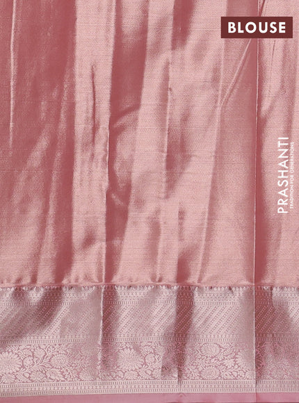 Bangalori tissue silk saree peach pink with allover zari woven brocade weaves and zari woven border