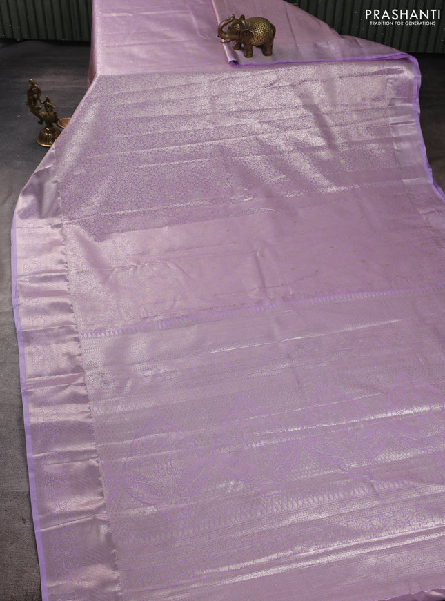 Bangalori tissue silk saree lavender with allover zari woven brocade weaves and zari woven border