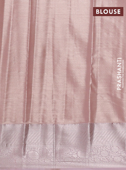 Bangalori tissue silk saree peach with allover zari woven brocade weaves and zari woven border