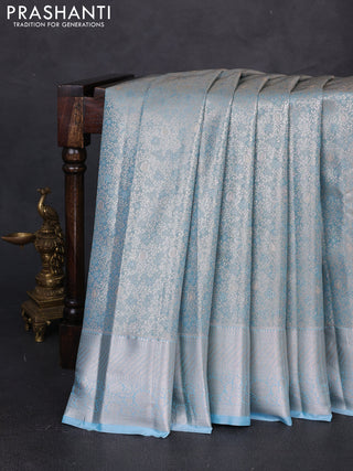 Bangalori tissue silk saree blue with allover zari woven brocade weaves and zari woven border