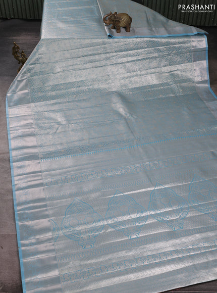 Bangalori tissue silk saree blue with allover zari woven brocade weaves and zari woven border