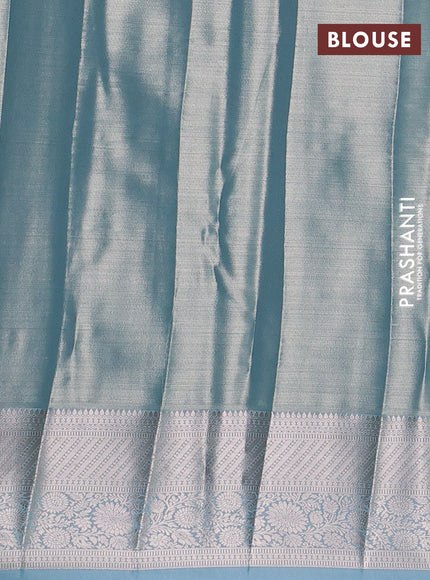 Bangalori tissue silk saree blue with allover zari woven brocade weaves and zari woven border