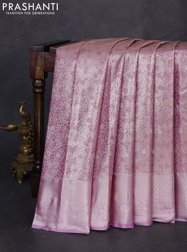 Bangalori tissue silk saree purple shade with allover zari woven brocade weaves and zari woven border