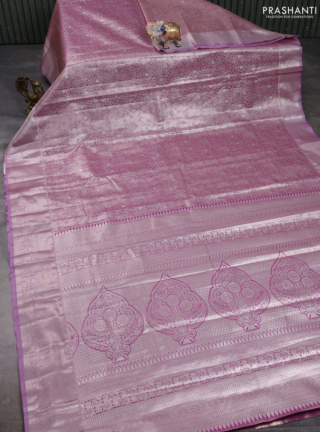 Bangalori tissue silk saree purple shade with allover zari woven brocade weaves and zari woven border