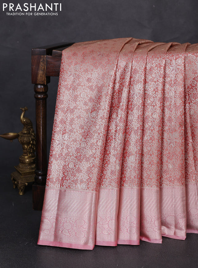 Bangalori tissue silk saree red with allover zari woven brocade weaves and zari woven border
