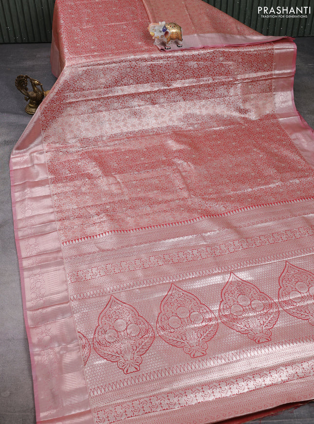 Bangalori tissue silk saree red with allover zari woven brocade weaves and zari woven border