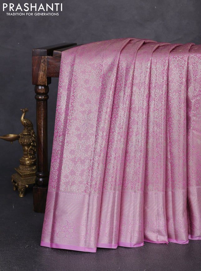 Bangalori tissue silk saree light pink with allover zari woven brocade weaves and zari woven border