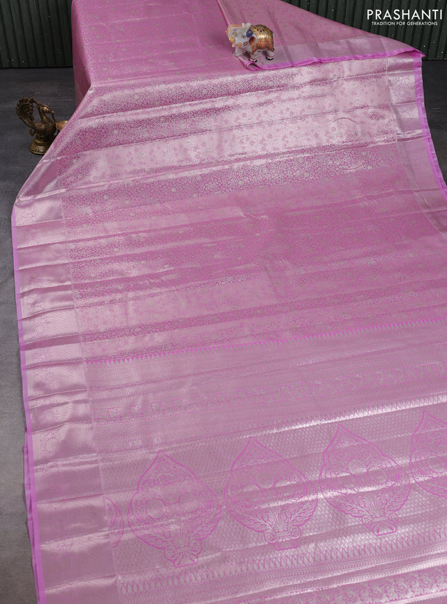 Bangalori tissue silk saree light pink with allover zari woven brocade weaves and zari woven border