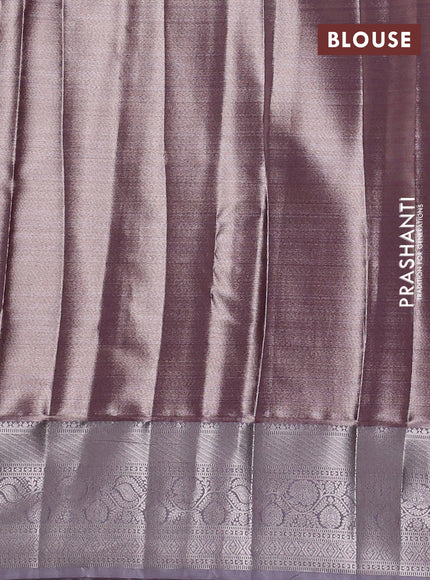 Bangalori tissue silk saree wine and grey with allover zari woven brocade weaves and zari woven border