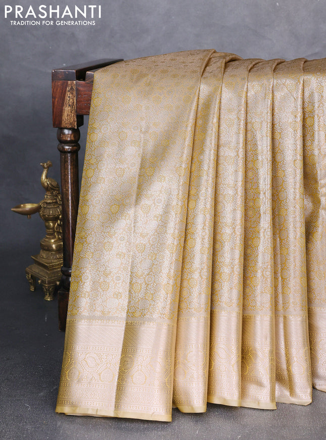 Bangalori tissue silk saree mustard yellow with allover zari woven brocade weaves and zari woven border