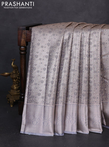 Bangalori tissue silk saree grey with allover zari woven brocade weaves and long zari woven border