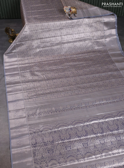 Bangalori tissue silk saree grey with allover zari woven brocade weaves and long zari woven border