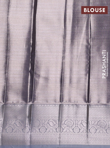 Bangalori tissue silk saree grey with allover zari woven brocade weaves and long zari woven border
