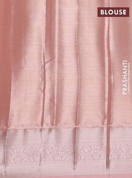 Bangalori tissue silk saree peach with allover zari woven brocade weaves and zari woven border