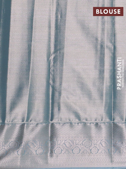 Bangalori tissue silk saree blue with allover zari woven brocade weaves and long zari woven border
