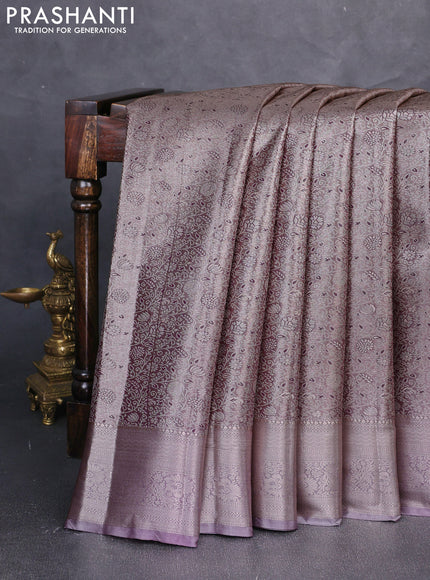 Bangalori tissue silk saree wine and pastel lavender with allover zari woven brocade weaves and zari woven border