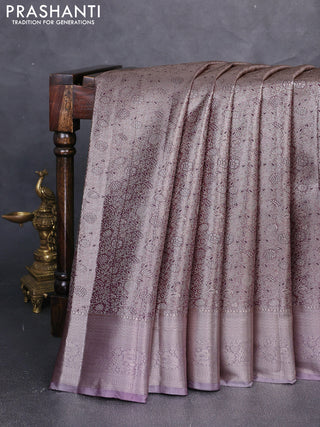 Bangalori tissue silk saree wine and pastel lavender with allover zari woven brocade weaves and zari woven border