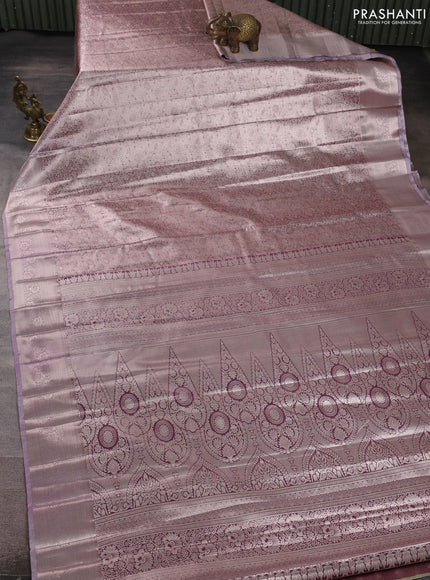 Bangalori tissue silk saree wine and pastel lavender with allover zari woven brocade weaves and zari woven border