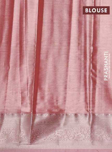 Bangalori tissue silk saree peach pink with allover zari woven brocade weaves and zari woven border