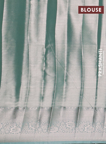 Bangalori tissue silk saree teal green with allover zari woven brocade weaves and zari woven border