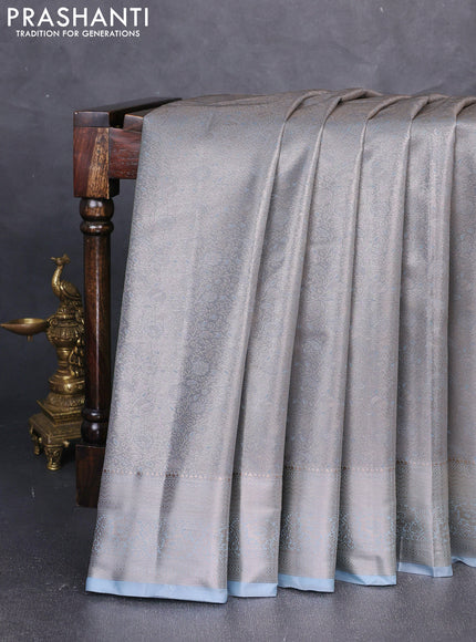 Bangalori tissue silk saree pastel blue with allover zari woven brocade weaves and zari woven border