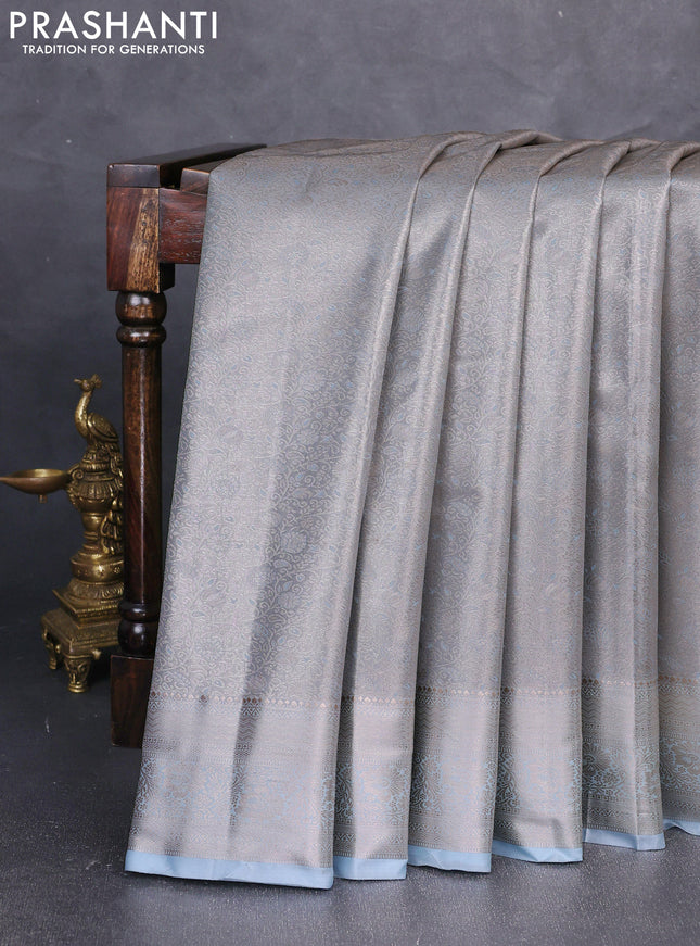 Bangalori tissue silk saree pastel blue with allover zari woven brocade weaves and zari woven border