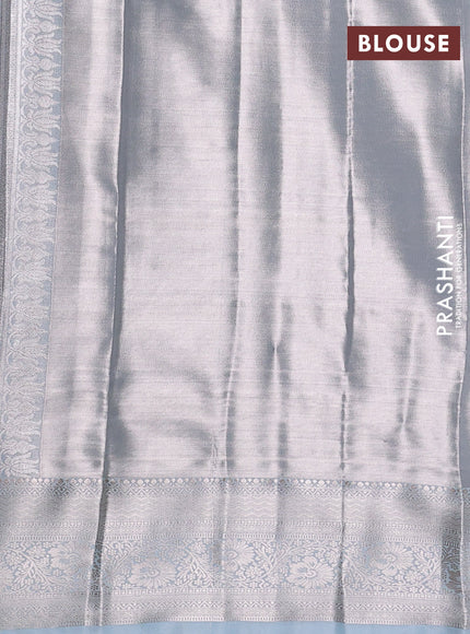 Bangalori tissue silk saree pastel blue with allover zari woven brocade weaves and zari woven border