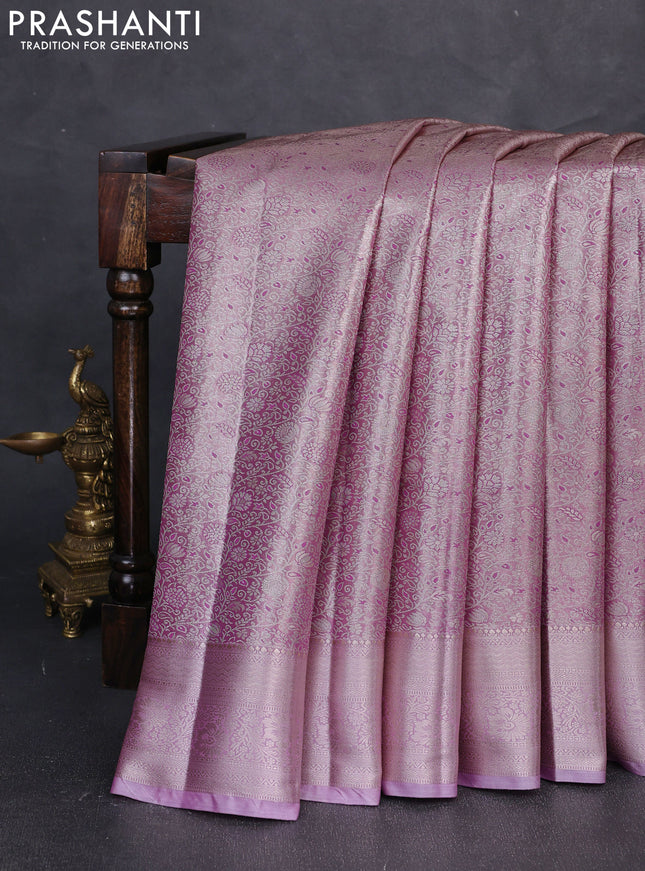 Bangalori tissue silk saree pink and lotus pink with allover zari woven brocade weaves and zari woven border