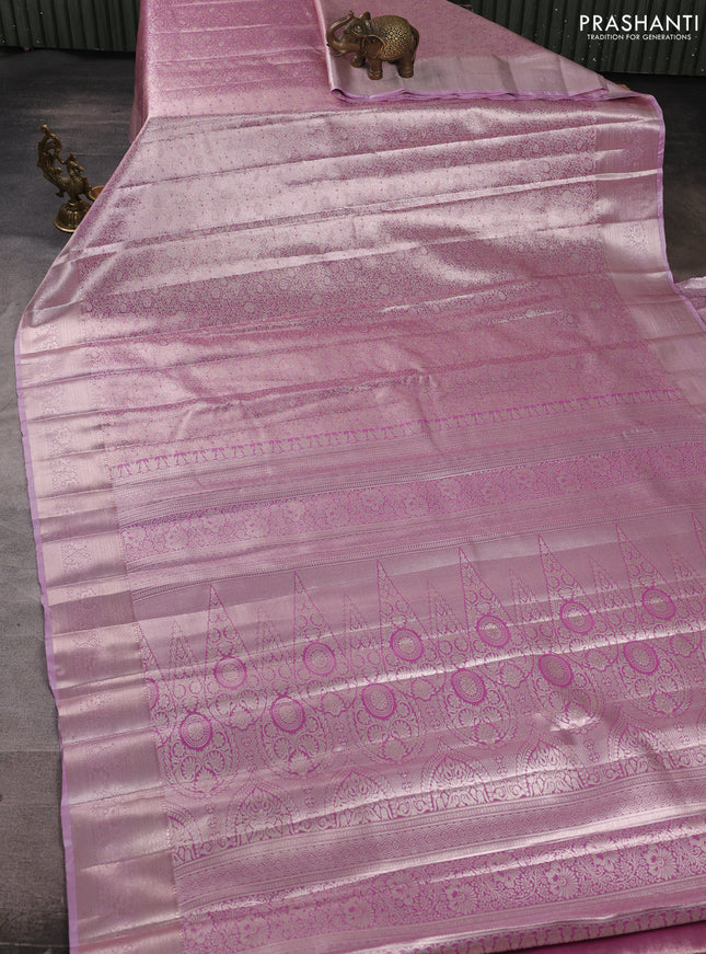 Bangalori tissue silk saree pink and lotus pink with allover zari woven brocade weaves and zari woven border