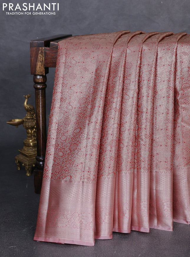 Bangalori tissue silk saree red with allover zari woven brocade weaves and long zari woven border