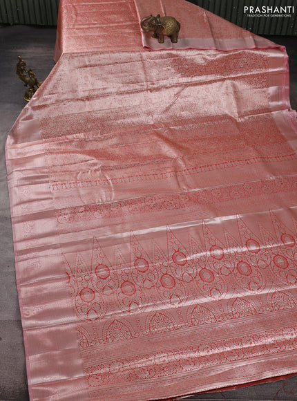 Bangalori tissue silk saree red with allover zari woven brocade weaves and long zari woven border