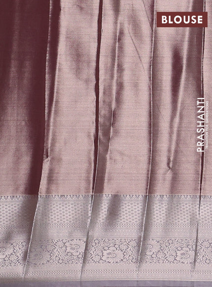 Bangalori tissue silk saree wine and grey with allover zari woven brocade weaves and long zari woven border